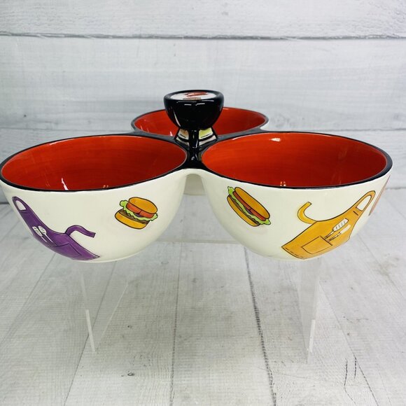 Clay Art GRILL TIME Hand Painted Summer Fun  3 Section Ceramic Condiment Server - Picture 3 of 16